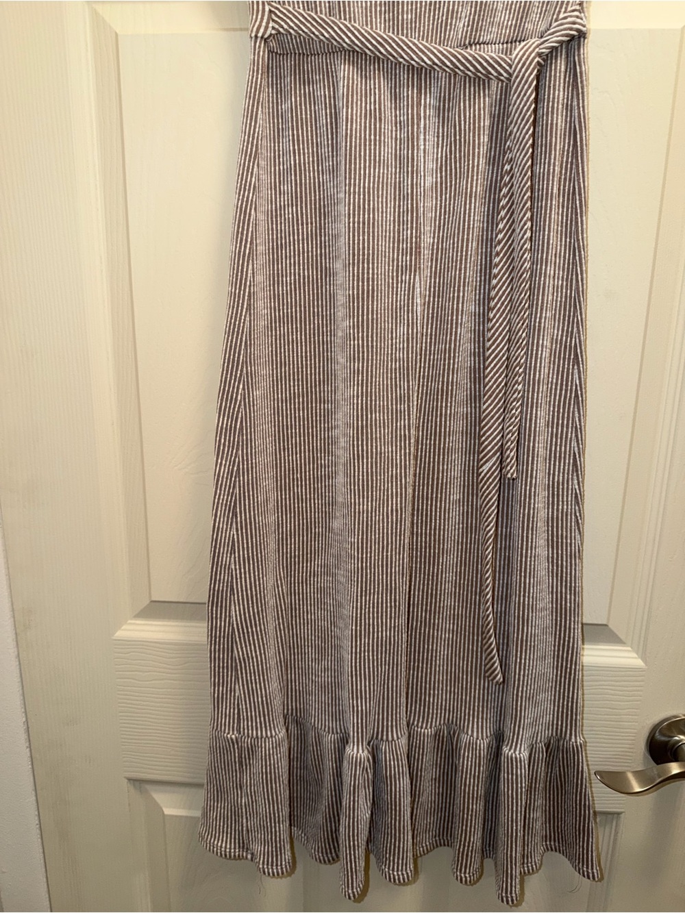 Caution To The Wind Taupe Ribbed Wrap Midi Dress - Picture 7 of 7